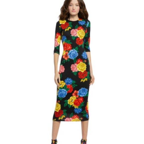 Alice + Olivia Delora black floral midi bodycon dress size 4 - Picture 1 of 8